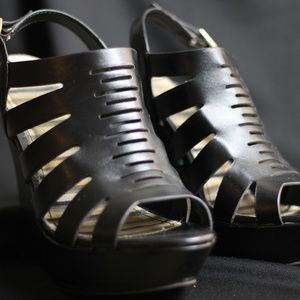 Black Leather Wedges
